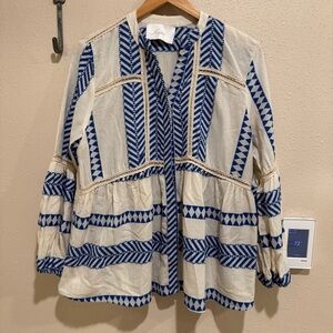 Kasia Eros Blue and White Patterned Blouse L